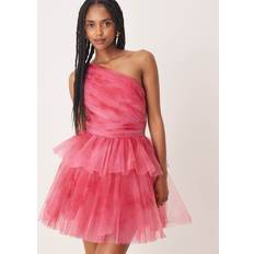 One Shoulder Tiered Mini Dress Pink Ombre