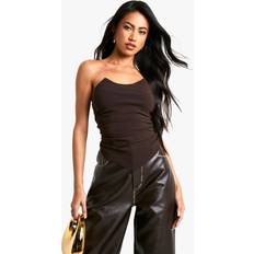Brown - Women Corsets boohoo Bengaline Pointed Neckline Corset - Brown