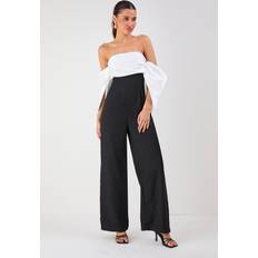 Clothing Misspap Bardot Volume Sleeve Wide Leg Jumpsuit - Black