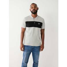 True Religion Polo Shirts True Religion Mens Color Block Polo Shirt 3-Button Short Sleeve - Grey/Black