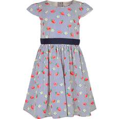 Sommerkleid Rundhals Kurzarm Flügelärmel - Navy/Blue Denim/Himbeer/Weiß