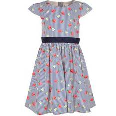 Sommerkleid Rundhals Kurzarm Flügelärmel - Navy/Blue Denim/Himbeer/Weiß
