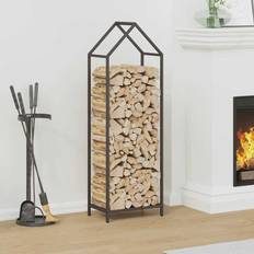 Black Firewood Baskets vidaXL Firewood Rack Black 40x25x120 cm Cold-rolled Steel