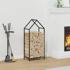 Firewood Baskets vidaXL Firewood Rack Black 40x25x90 cm Cold-rolled Steel