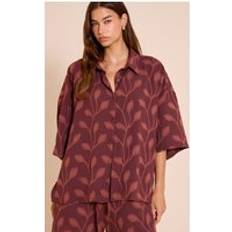 PrettyLittleThing Plum Embroidered Floral Oversized Short Sleeve Shirt - Purple