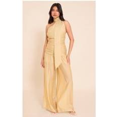 Yellow Jumpsuits & Overalls PrettyLittleThing Textured One Shoulder Scarf Detail Jumpsuit - Mustard