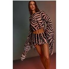 PrettyLittleThing Monochrome Zebra Print Bead Trim Chiffon Top - Black