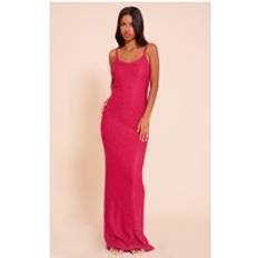 Long Dresses - Sequins PrettyLittleThing Petite Sequin Knitted Maxi Dress - Bright Pink