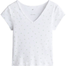 H&M Ribbed Cotton Jersey Top - White