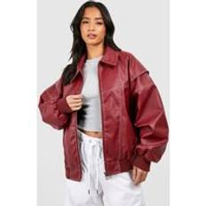 Outerwear boohoo Petite Pu Contrast Stitch Oversized Bomber Jacket - Red