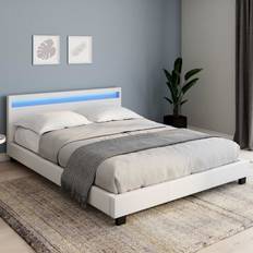 IDMarket Double NEO Tête LED 160 x 200 cm PVC Blanc Lit avec Cadre