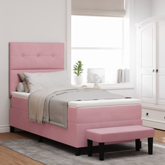 Senge & Madrasser vidaXL Box Spring Seng Madras Bænk Pink 90x200 cm Fløjl Rammeseng