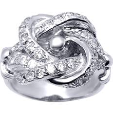 Men - White Rings Jewelco London London Mens Rhodium Plated Sterling Silver Knot Love Ring 19mm - GVR568