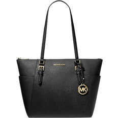 Leather large tote bag Michael Kors Charlotte Large Saffiano Leather Top Zip Tote Bag - Black