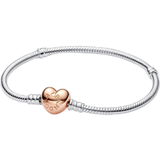 Rose Gold - Women Bracelets Pandora Moments Heart Clasp Snake Chain Bracelet - Silver/Rose Gold