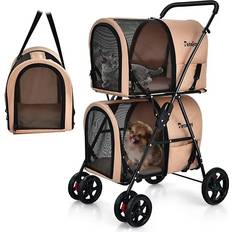 Dog Pets SUGIFT 4-in-1 Double Pet Stroller with Detachable Carrier and Travel Carriage