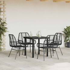 Havemøbler vidaXL 5 Dele Spisebordssæt Til Haven Polyrattan Glas Sort Havemøbelsæt