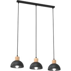 Emibig Lamper Emibig Nordica 3 Luci Seco Acciaio Nero Cupola Legno Naturale Lampada a Sospensione