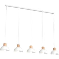Emibig Lamper Emibig Nordica 5 Luci Seco Acciaio Bianco Cupola Legno Naturale Lampada a Sospensione