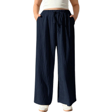 Shein Solflare Women's Plus Size Navy Blue Woven Loose Fit Pants