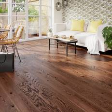 GoodHome Skanor Dark Brown Oak Effect Oak Solid Wood Flooring Pack 1 1.3m²