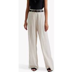 Malina Pinstripe Wide Leg Linen Trousers - Natural