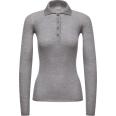 Women - Wool Polo Shirts Moncler Wool Long Sleeve Polo Shirt - Gray