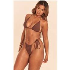 PrettyLittleThing Shape Chocolate Gold Beaded Tanga Bikini Bottom - Chocolate
