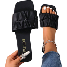 Shein Womens New Summer Fashionable Versatile NonSlip Flat Comfortable Sandals Square Toe Beach Casual Slides Simple OnePiece Summer Slippers Wid