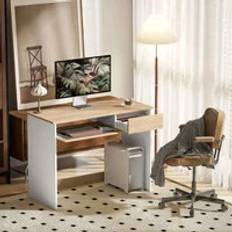 Homcom Sicily Compact Computer Table with Keyboard Tray and Drawer Oak Writing Desk