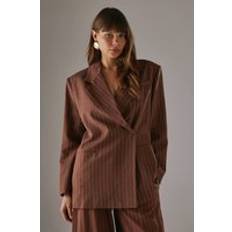 Stripes Blazers Warehouse Womens Linen Look Pinstripe Blazer - Chocolate