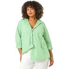 Women Shirts Roman Curve Stripe Buttoned Shirt - Green