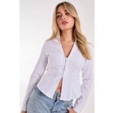 Women Shirts Long Sleeve Hook And Eye Shirt - White