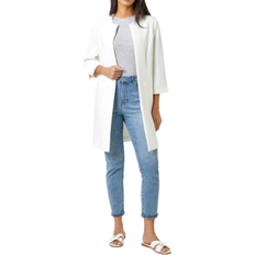 Elastane/Lycra/Spandex Coats Roman 3/4 Sleeve Textured Longline Jacket - Ivory