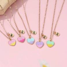 Jewellery Sets on sale Shein Girls Zinc Alloy Enamel Heart Pendant Necklaces Set - Colorful