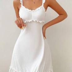 Shein Frill Trim Ruched Bust Ruffle Hem Pajama Nightdress