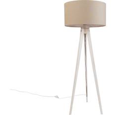 QAZQA Med Stativ Vit Ljusbrun Tygskärm 50 cm Golvlampa