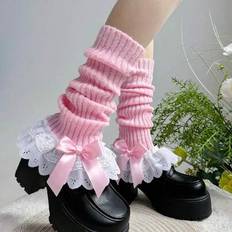 Pink Arm & Leg Warmers Shein Lolita Lace Trim Leg Mid Calf Leg Warmers - Cute Bow
