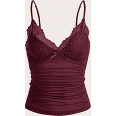 Shein Elegant Solid Contrast Lace Ruched Y2k Cami Top