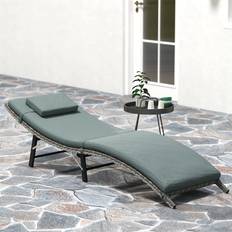 Sun Beds on sale OutSunny Folding Rattan Sun Lounger with Cushion and Pillow 53 x 61 x 196 cm