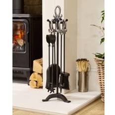 Traditional 5pc Fireside Freestanding Silver Companion Set