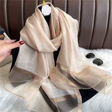 Gold - Women Scarfs Shein Korean Style Gold Wire Sequin Imitation Silk Satin Sunscreen - Solid Color