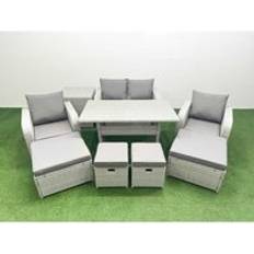 Steel Outdoor Lounge Sets Fimous PE Rattan Sofa 8 Seater Light Grey Outdoor Lounge Set