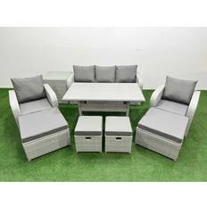 Steel Outdoor Lounge Sets Fimous PE Rattan Sofa 9 Seater Light Grey Outdoor Lounge Set