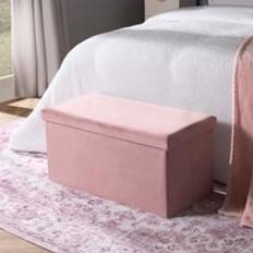 Pink Benches OHS Folding Ottoman Box Velvet Seat Storage Bench