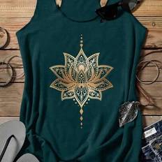 Florals Tank Tops Shein Casual Lotus Flower Print Tank Top - Suitable For Summer