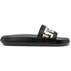 【送関込】VERSACE ブラック＆ゴールド ロゴ プールスライド Versace Men's Black Gold Medusa Sandals Pool Slides DSU5883