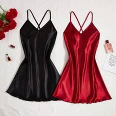Satin Nightgowns Shein Solid Color Satin Cross-Strap Sleepwear Nightgown - Bicolor