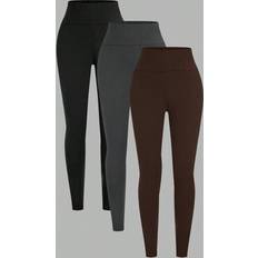 Brown - Women Leggings Shein Plus Size Women Solid Color High Waist Leggings - Casual