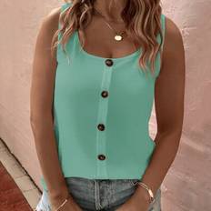INAWLY New Plus Size Round Neck Sleeveless Top With Button Decoration